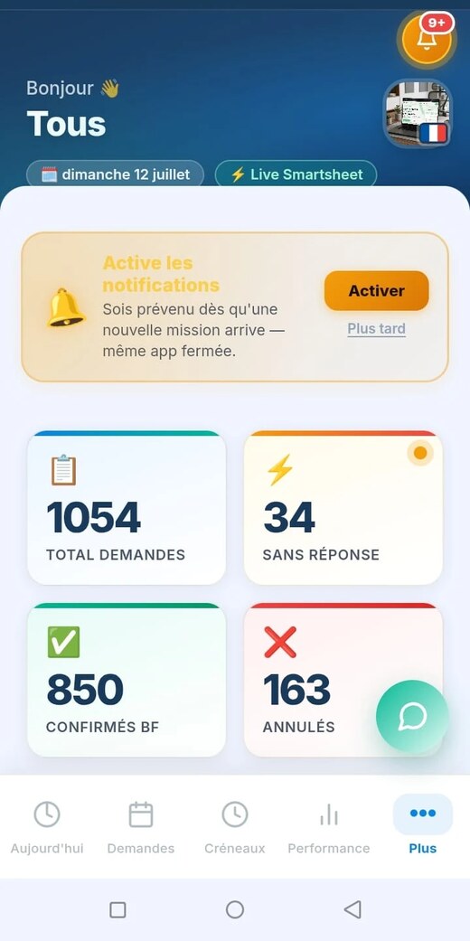 Application mobile Cleassy — demandes, confirmations et annulations en temps réel
